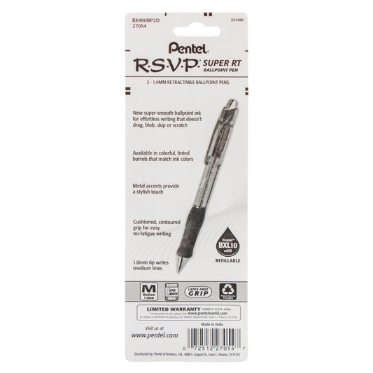 RSVP Super RT Ballpoint Pen, (1.0mm) Medium Line, Green Ink, 2-Pk (BX480BP2D)