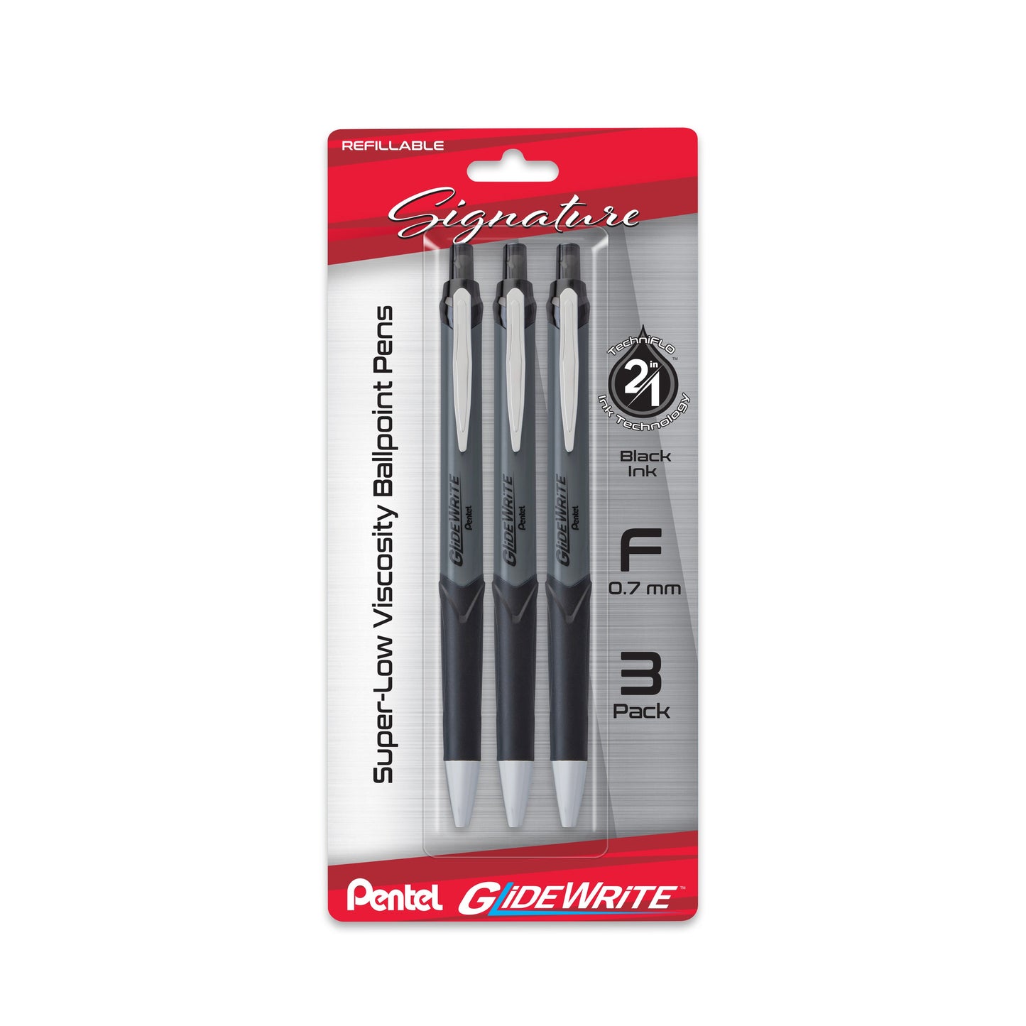 GlideWrite Signature Gun Metal, (0.7mm) Needle Tip, Black Ink, 3-pk (BX927BP3A)