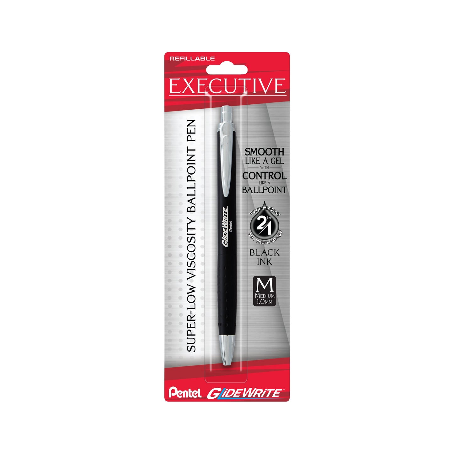 Pentel GlideWrite Executive Ballpoint Pen, (1.0mm) medium, black metal barrel, Black Ink, 1-pk (BX970ABP)
