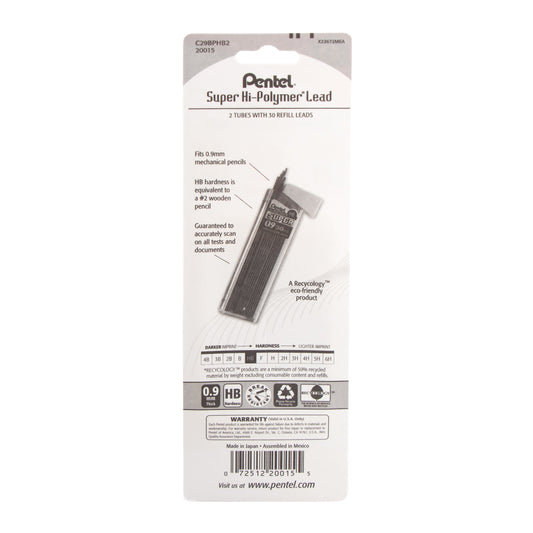 Pentel Super Hi-Polymer Lead Refill (0.9mm) Thick, HB, 30 pcs/Tube 2-Pk (C29BPHB2)