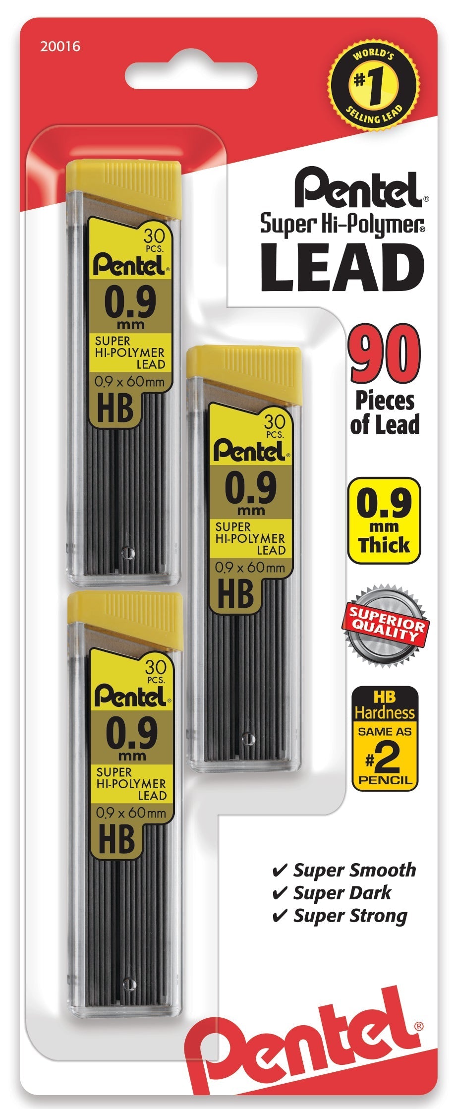 Pentel Super Hi-Polymer Lead Refill (0.9mm) Thick, HB, 30 pcs/Tube 3-Pk (C29BPHB3)