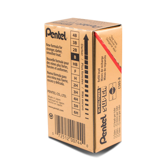 Pentel Super Hi-Polymer Lead Refill (0.5mm) Fine, B, 12 pcs/Tube (C505-B), 144 Dozen