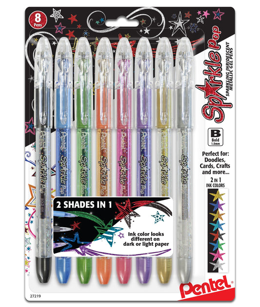 Pentel Sparkle Pop Metallic Gel Pen, (1.0mm) Bold Line, Assorted Ink (A/C/D/F/P/V/X/Z), 8-Pk (K91BP8M), 72 Each