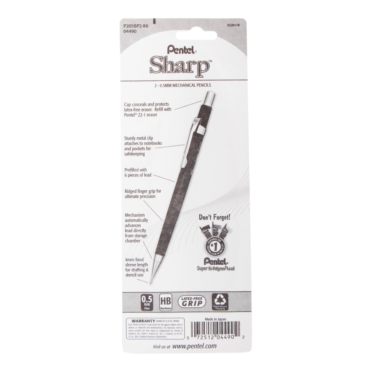 Pentel Sharp Mechanical Pencil (0.5mm) 2-Pk (P205BP2-K6)