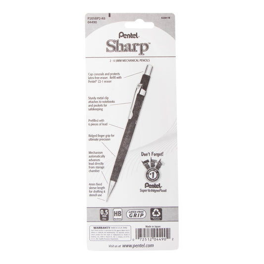 Pentel Sharp Mechanical Pencil (0.5mm) 2-Pk (P205BP2-K6)