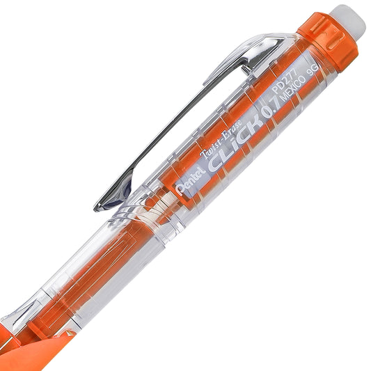 Twist-Erase CLICK Mechanical Pencil, (0.7mm), Clear Barrel, Orange Grip (PD277TF)