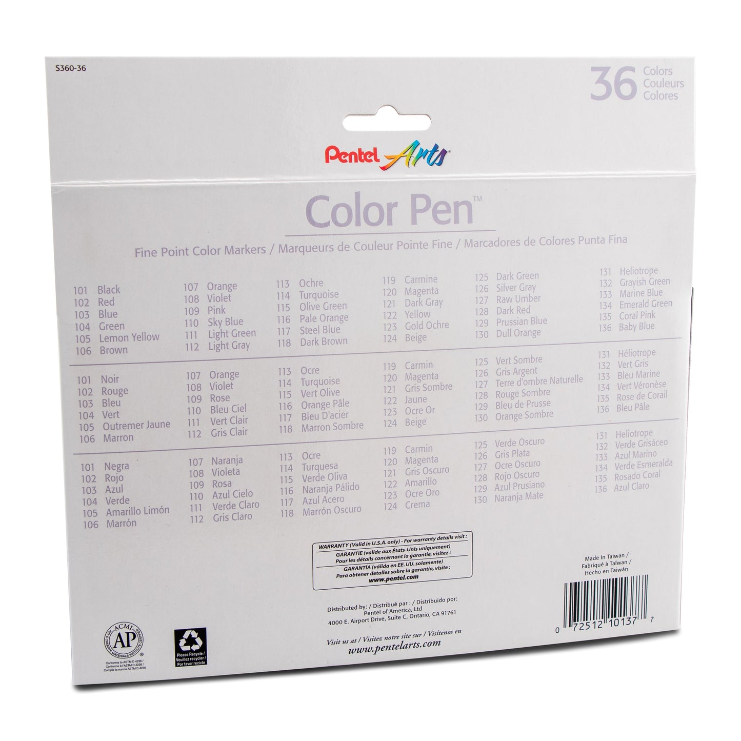 Pentel Arts Color Pen 36-Color Set (S360-36)