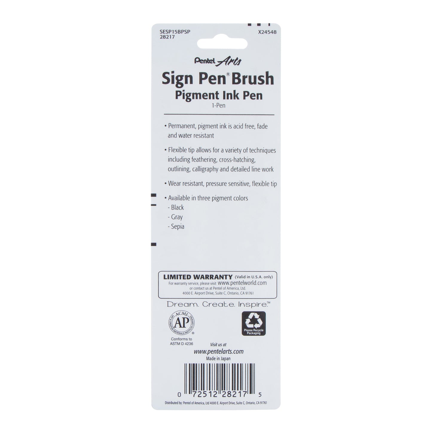 Pentel Arts Sign Pen Brush, Sepia Pigment Ink, 1-PK (SESP15BPSP)