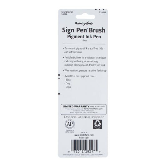 Pentel Arts Sign Pen Brush, Sepia Pigment Ink, 1-PK (SESP15BPSP)