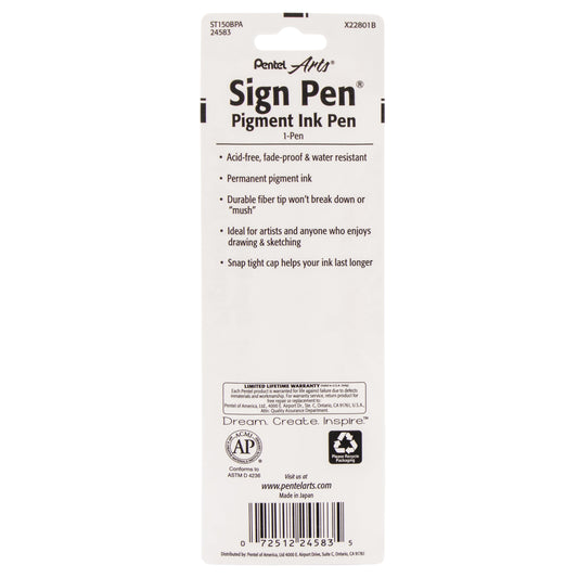Pentel Arts Sign Pen with Pigment Ink - Black Ink 1-Pk (ST150BPA)