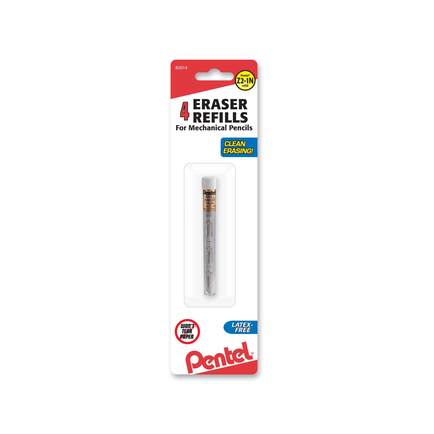 Refill Eraser for EnerGize/EnerGize-X/GraphGear/Graphlet/ Orenz/Sharplet-2/Sharp/Wow! Mechanical Pencils, 4 pcs/Tube 1-Pk (Z21BP-K6)