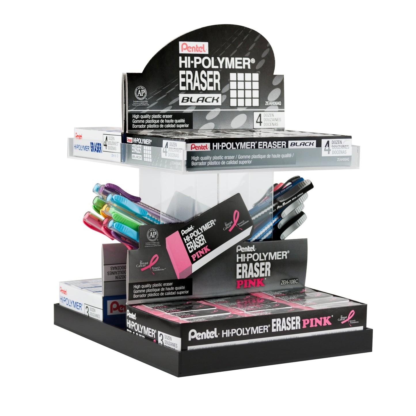 Hi-Polymer Eraser & Clic Eraser Assortment, Spinner Display - 192 Pieces (ZEH-16)