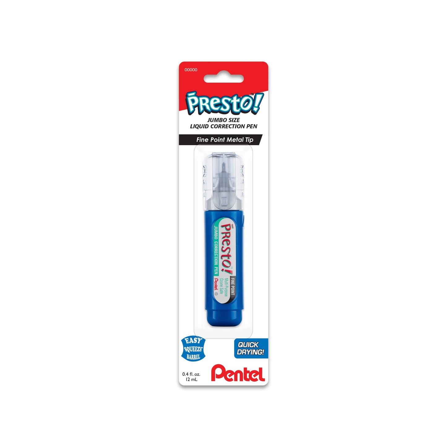 Pentel Presto! Jumbo Correction Pen Fine Point, Metal Tip 12 ml/0.4 fl.oz. 1-Pk (ZL31WBP-K6), 144 Each
