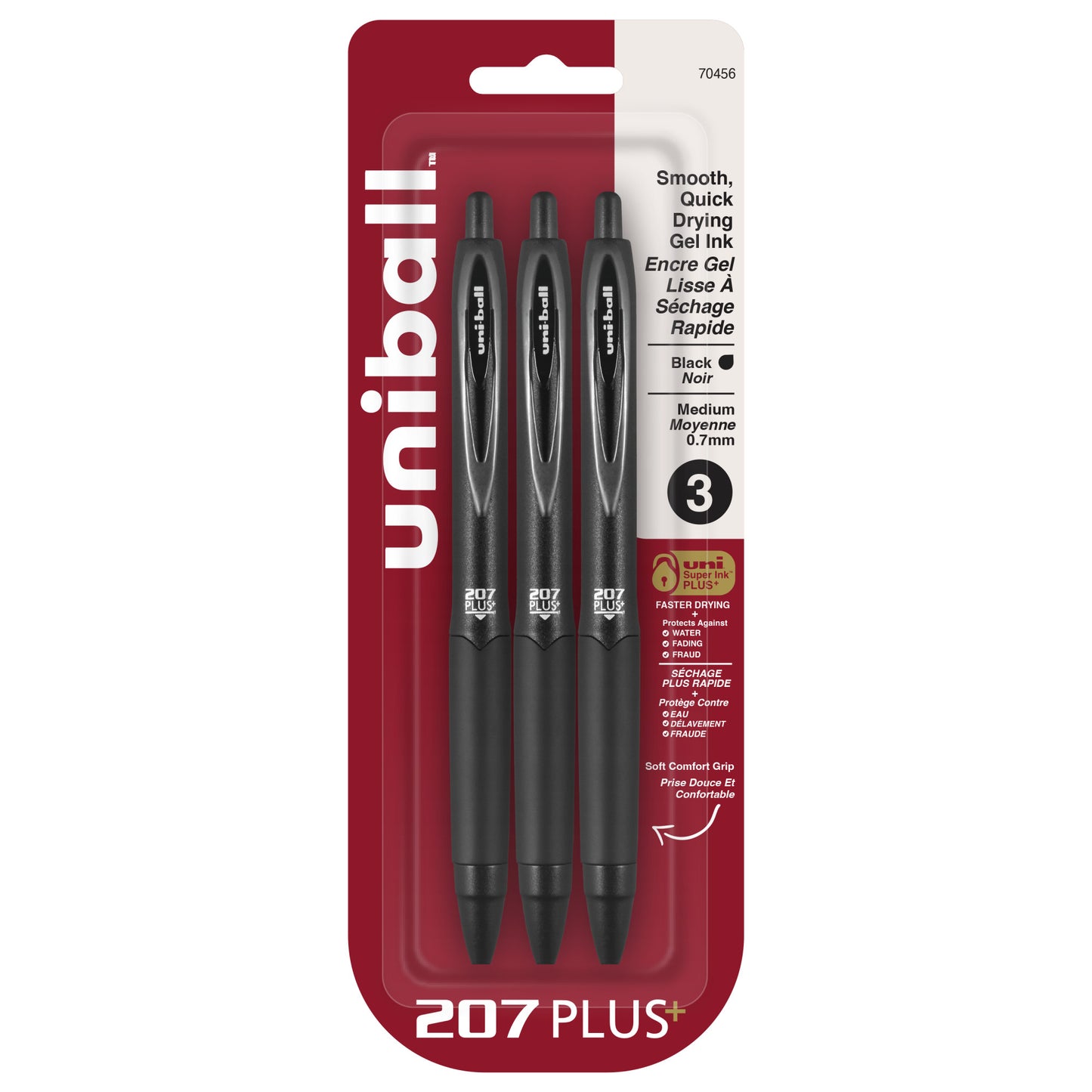 uniball™ 207 Plus+ Retractable Gel Pens, Medium Point (0.7mm), Black, 3 Pack