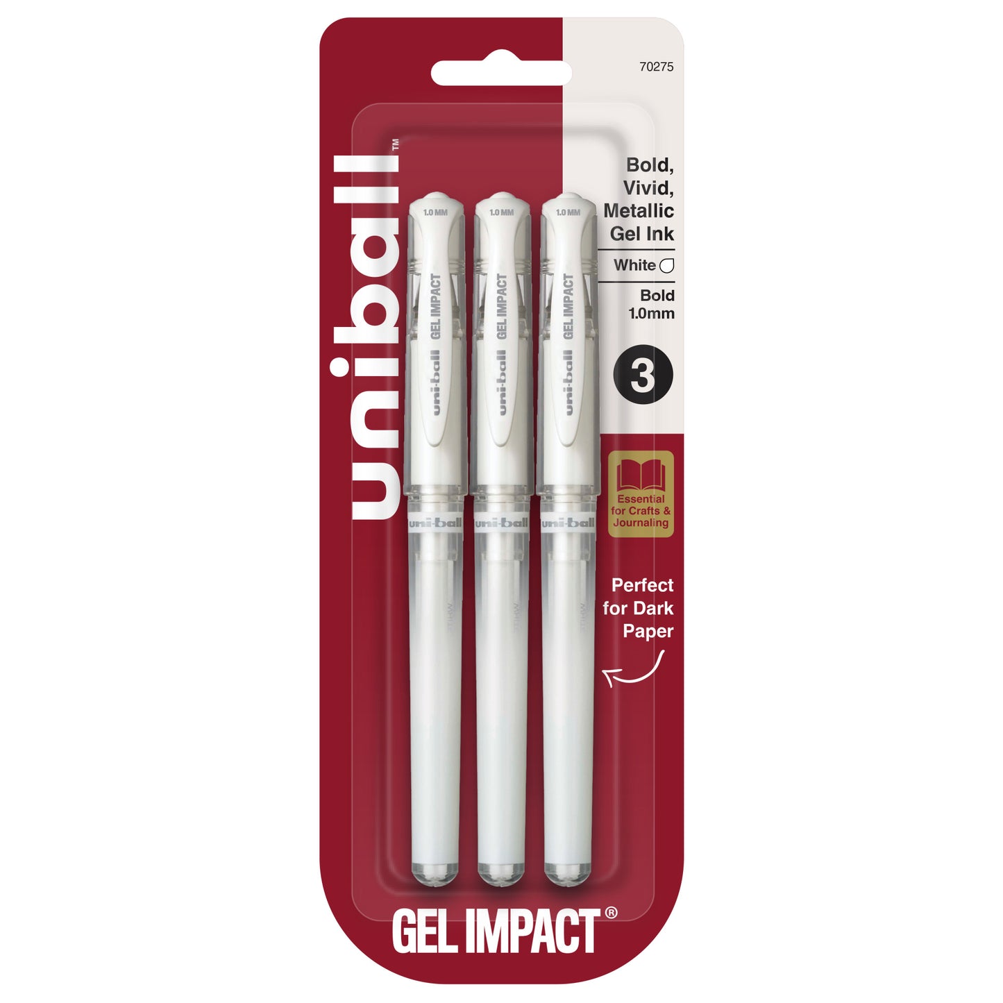 uniball™ Signo Gel Impact Pens, Bold Point (1.0mm), White Metallic Ink, 3 Pack