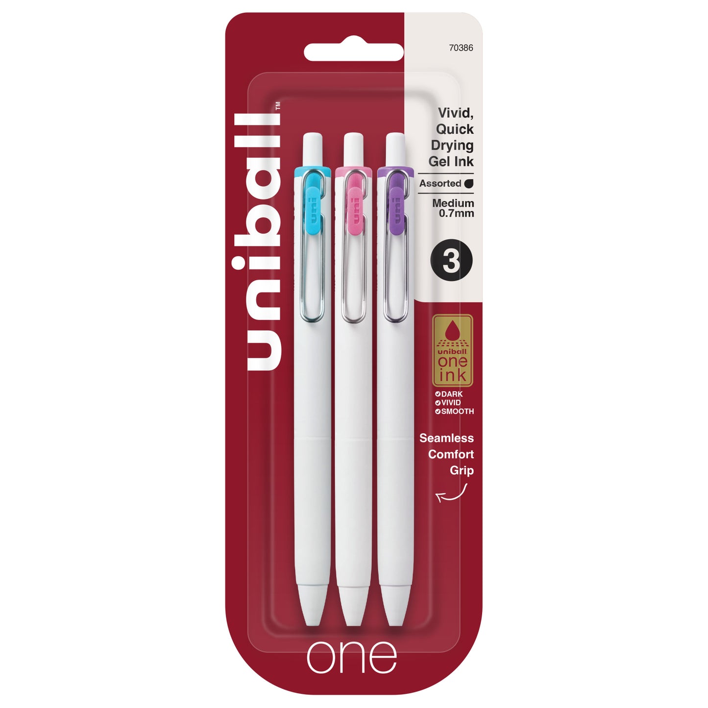 uniball™ one Retractable Gel Pens, Medium Point (0.7mm), Assorted Ink, 3 Pack