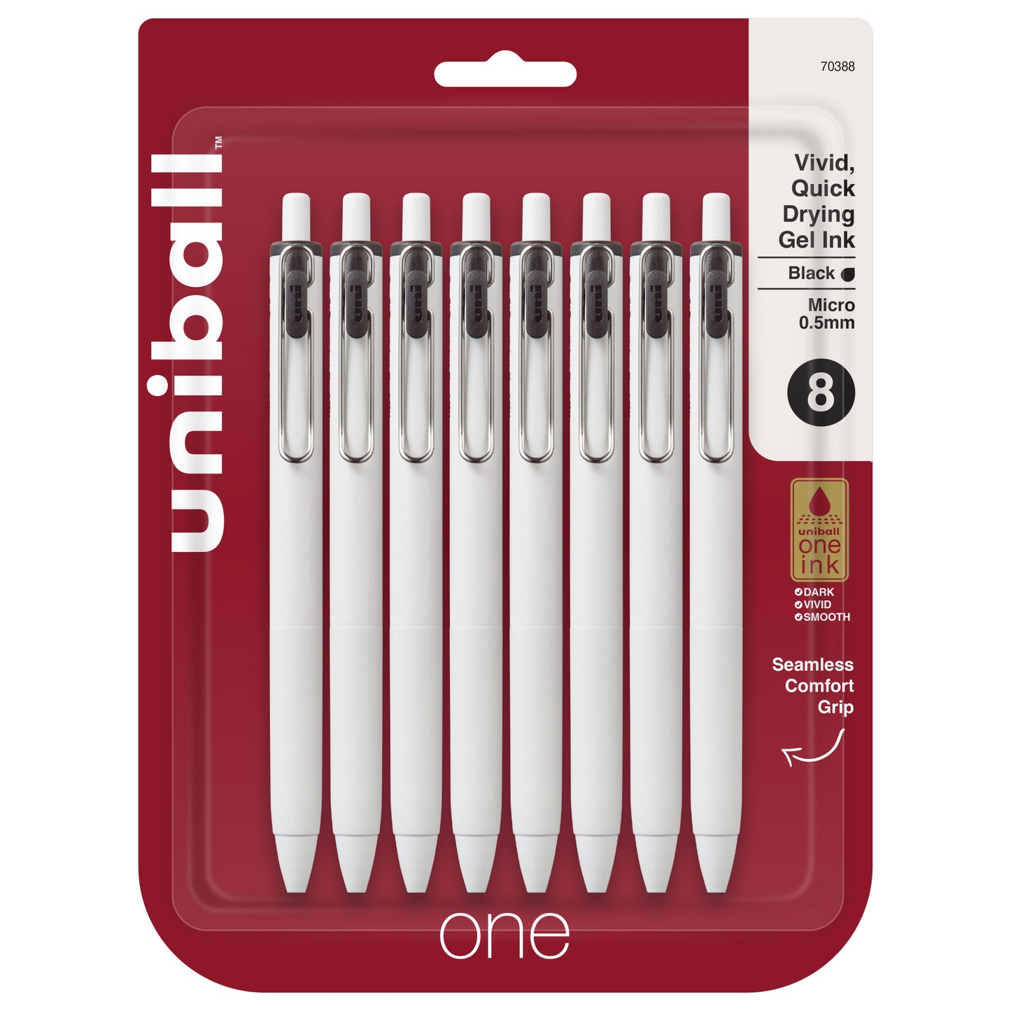 uniball™ one Retractable Gel Pens, Micro Point (0.5mm), Black Ink, 8 Pack