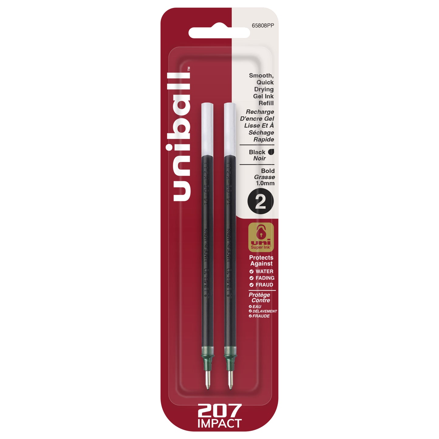 uniball™ 207 Impact Gel Pen Refills, Bold Point (1.0mm), Black, 2 Pack