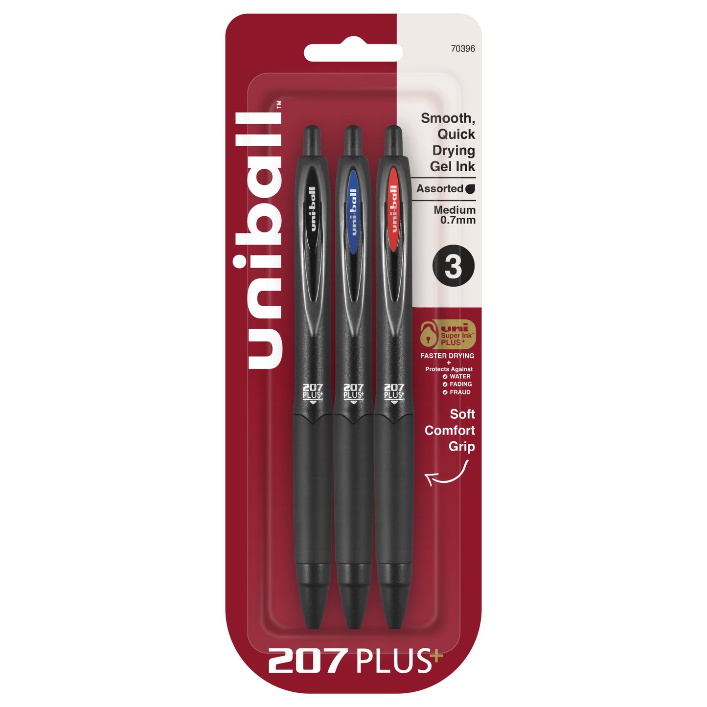 uniball™ 207 Plus+ Retractable Gel Pens, Medium Point (0.7mm), Assorted, 3 Pack
