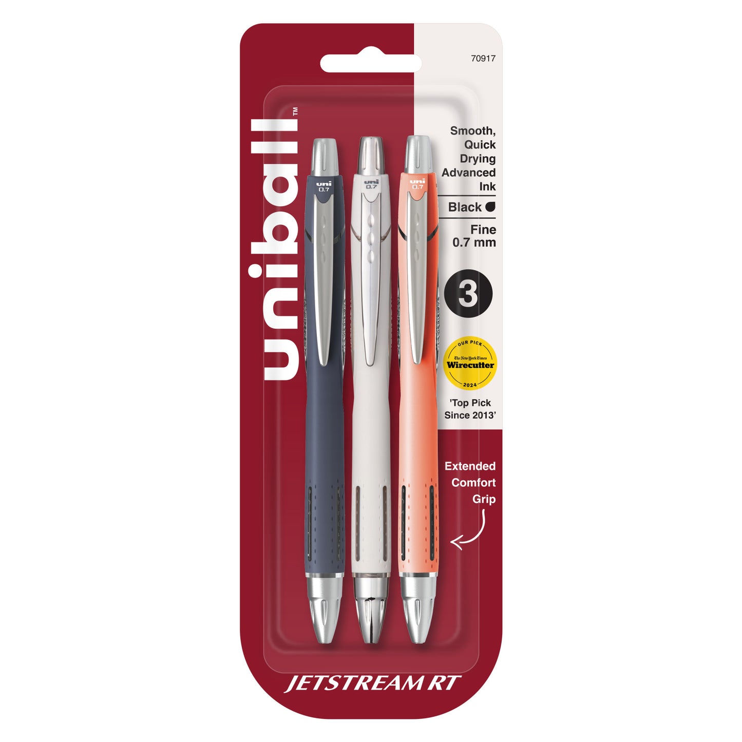 uniball™ Jetstream RT Ballpoint Pens, Fine Point (0.7mm), Black, 3 Pack
