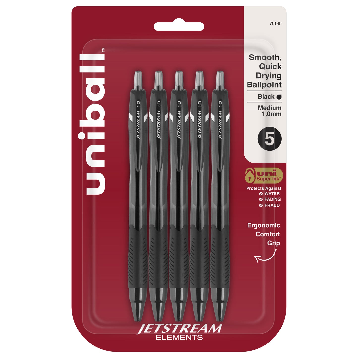 uniball™ Jetstream Elements Ballpoint Pens, Medium Point (1.0mm), Black Ink, 5 Pack