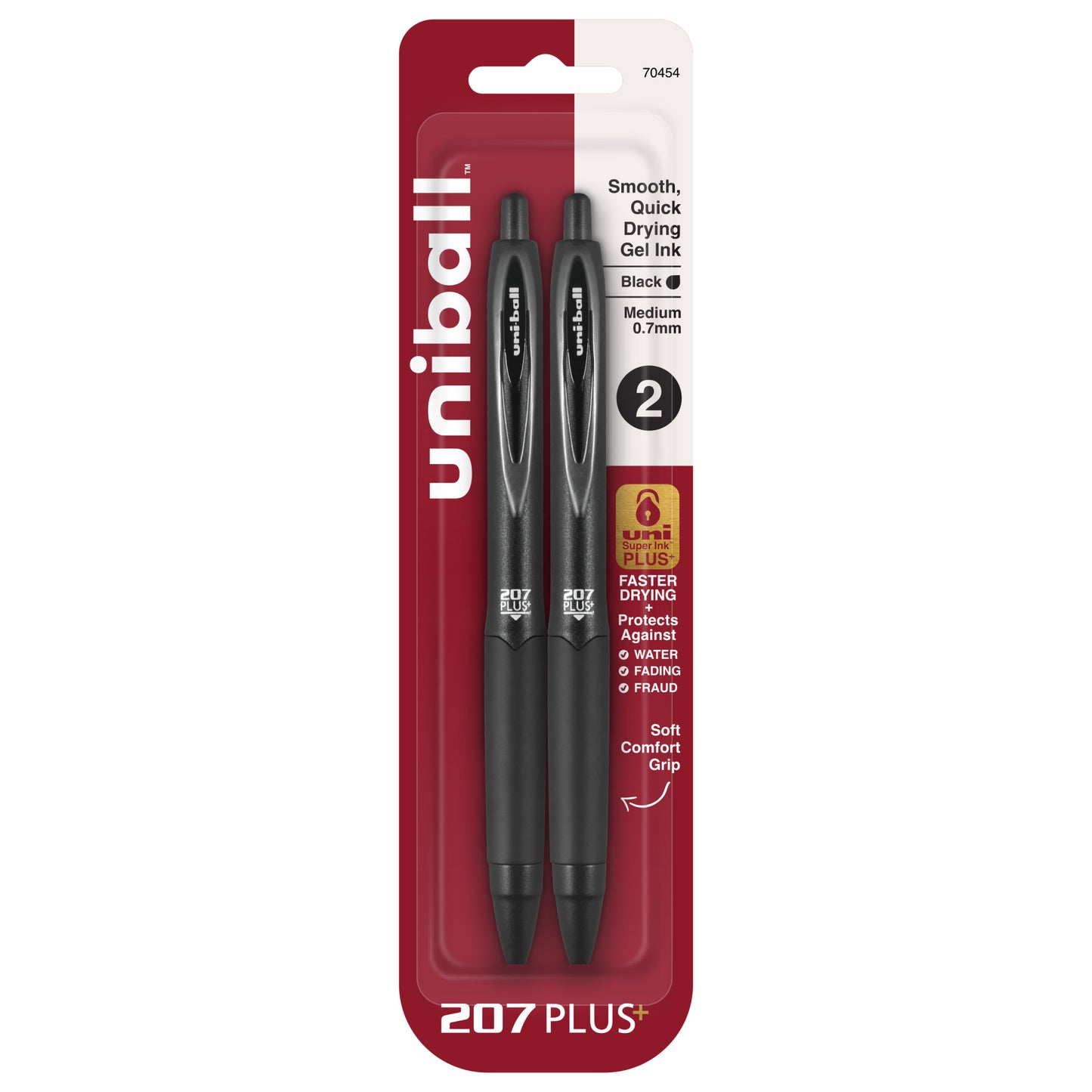 uniball™ 207 PLUS+ Retractable Gel Pen, Medium Point (0.7mm), Black, 2 Pack