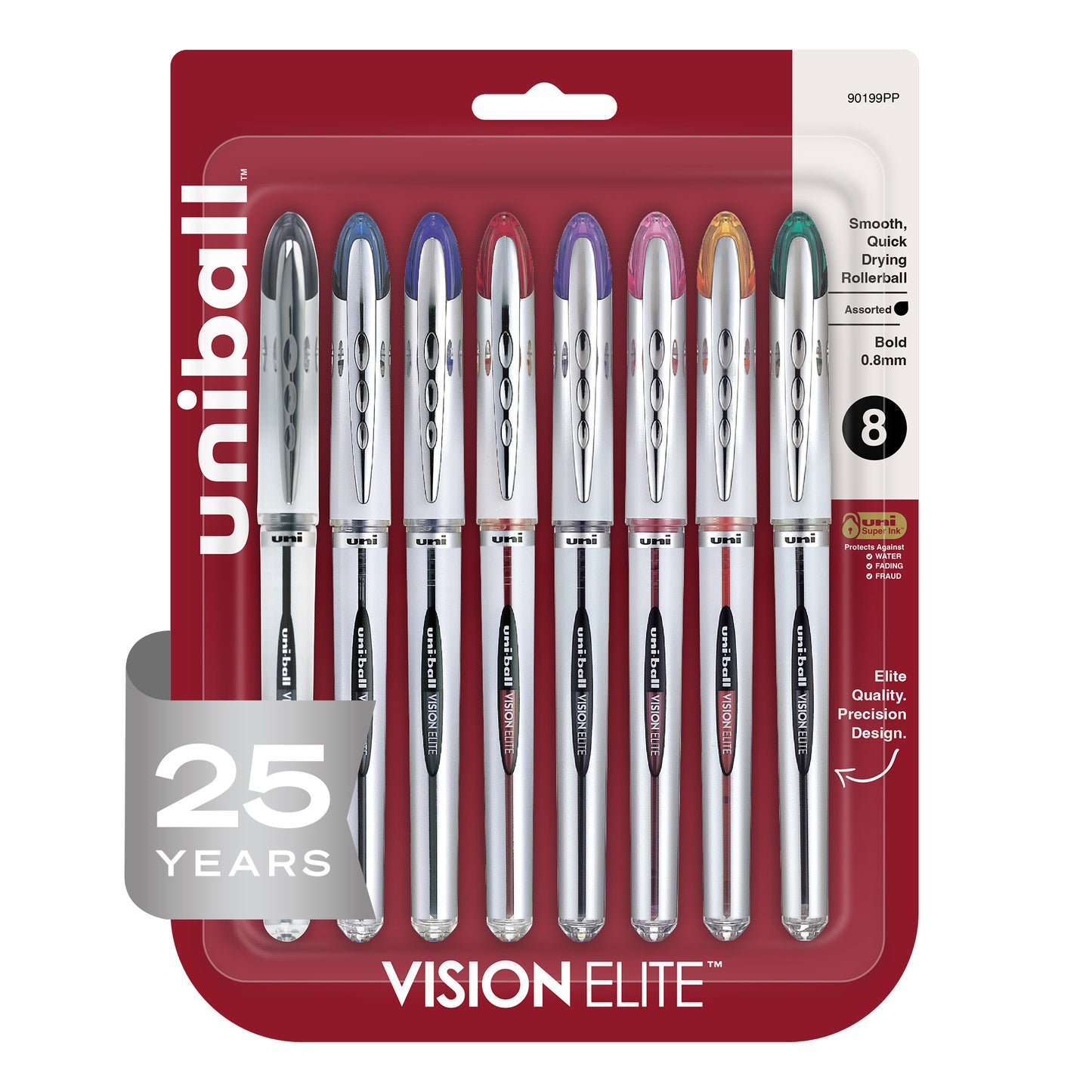 uniball™ Vision Elite Rollerball Pens, Bold Point (0.8mm), Assorted Colors, 8 Pack