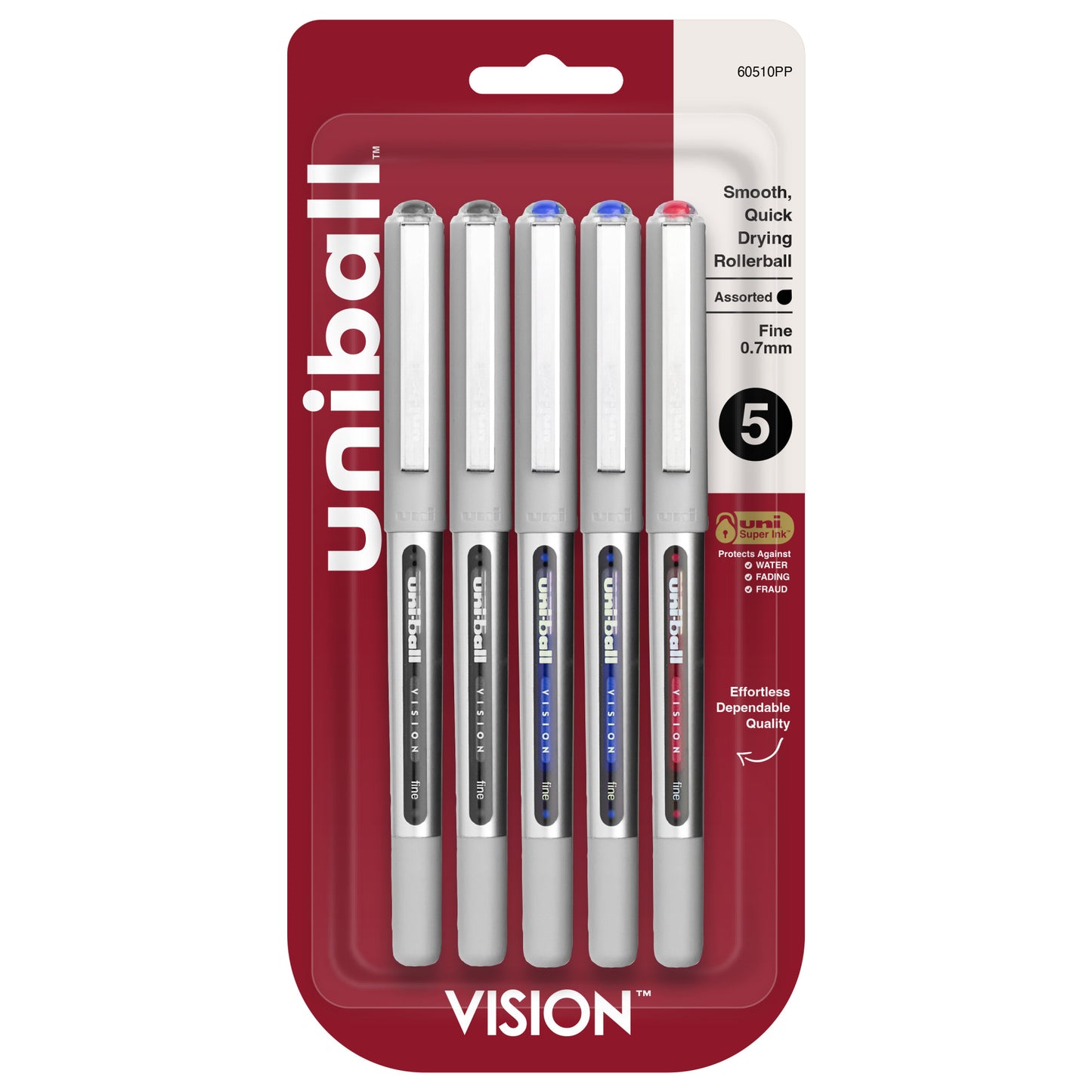 uniball™ Vision Designer Rollerball Pens, Fine Point (0.7mm), Assorted Colors, 5 Pack