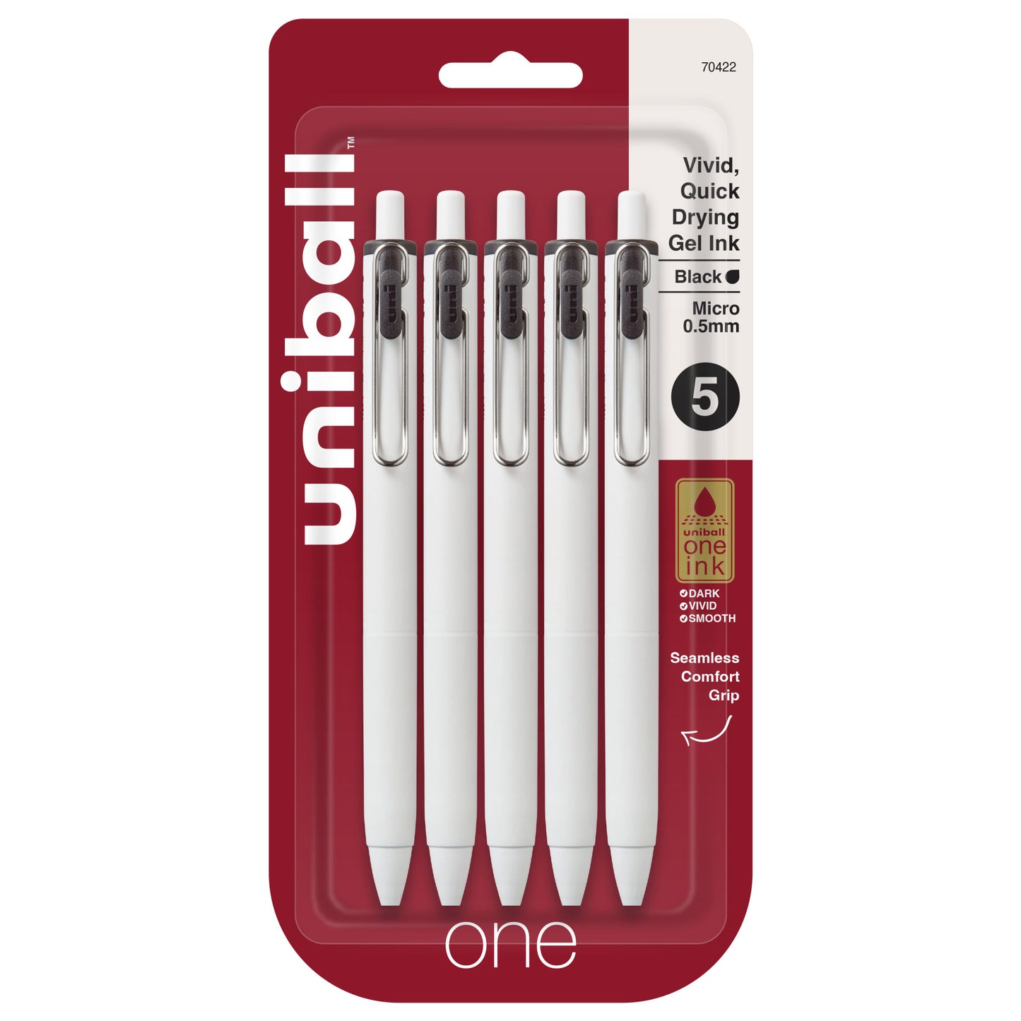 uniball™ one Retractable Gel Pens, Micro Point (0.5mm), Black Ink, 5 Pack