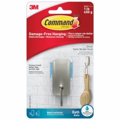 Command™ Bath Small Hook BATH33-SN-ES, Satin Nickel