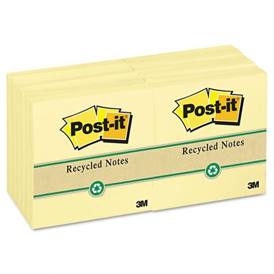 Post-it® Notes 654-RP, 3 in x 3 in Canary Yellow