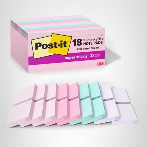 Post-it® Super Sticky Mini Notes 622-18SSNRP-CP, Wanderlust Pastels, 1 7/8 in x 1 7/8 in, 100% PEFC, SGSCH-PEFC-COC-110078