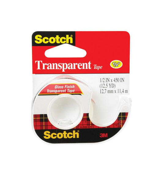Scotch® Transparent Tape 144, 0.5 in x 450 in (12.7 mm x 11.4 m)