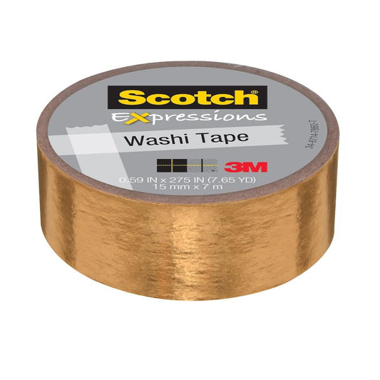Scotch® Expressions Washi Tape C614-GLD, .59 in x 275 in (15 mm x 7 m) Gold Foil