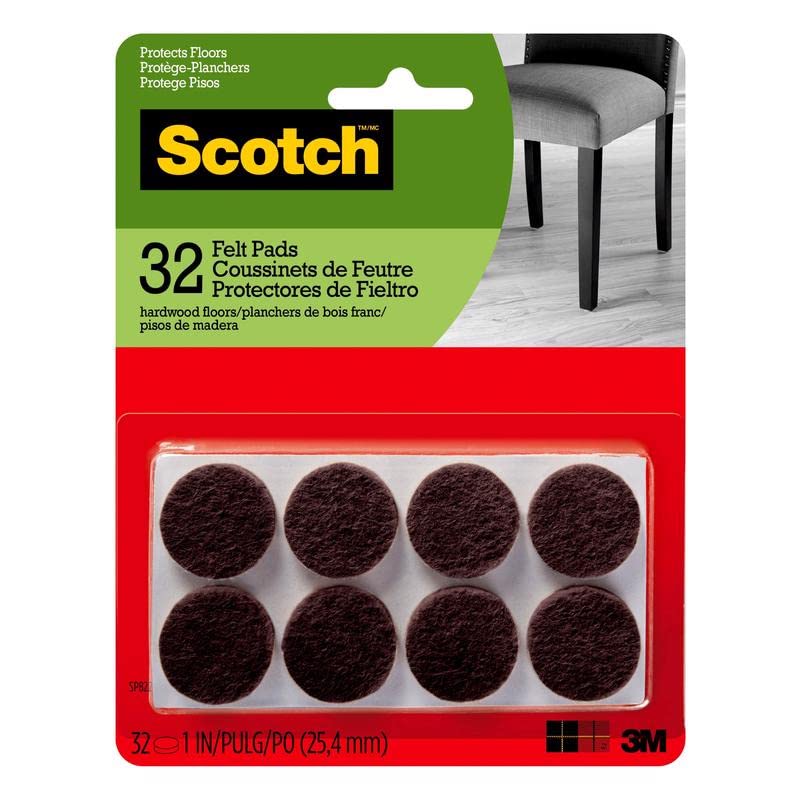 Scotch™ Round Felt Pads, SP822-NA, 1 in, Brown, 32/pk