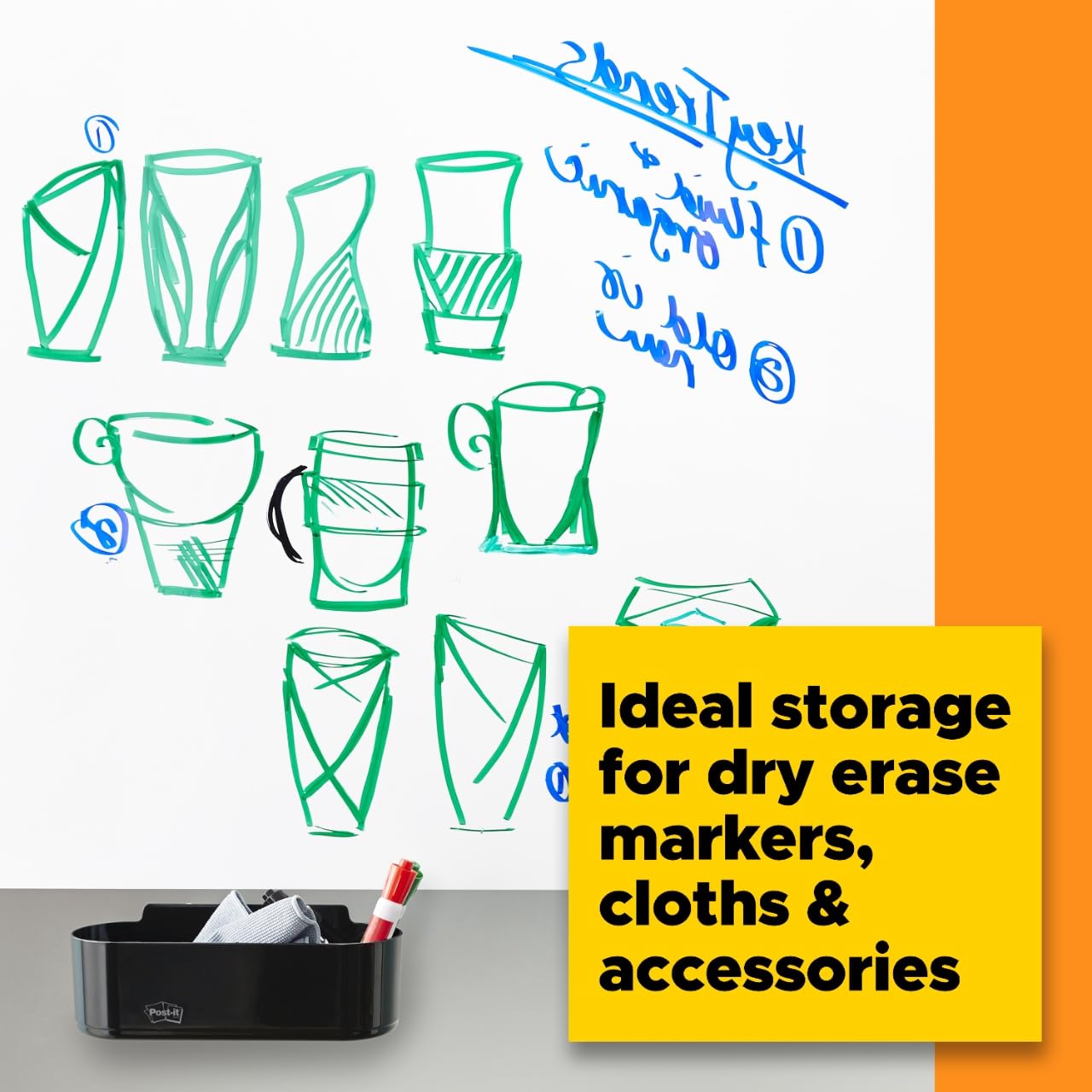 Post-it Dry Erase Accessory Tray, 1 Accessory Tray, 4 Strips