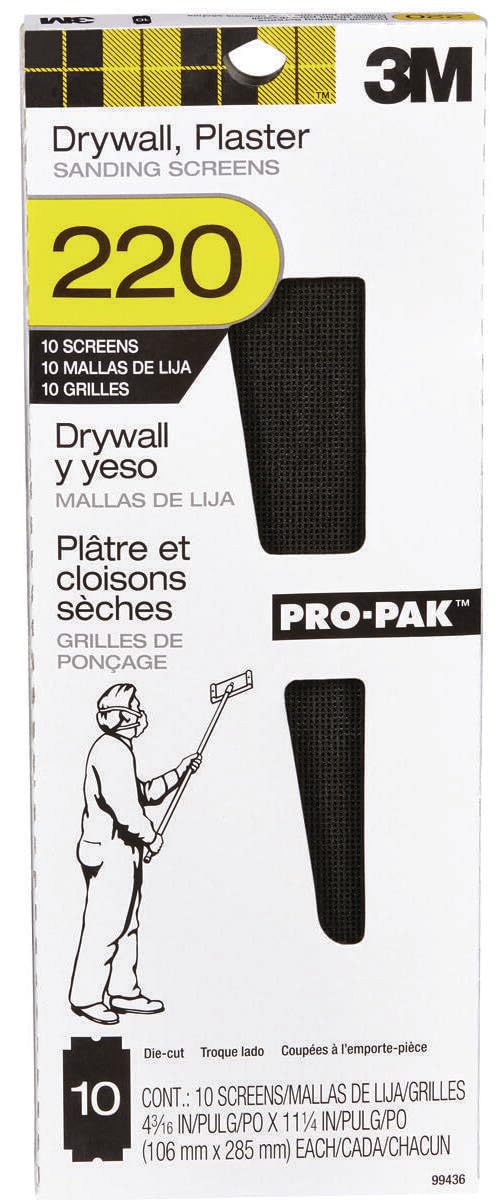 3M™ Drywall Sanding Screens 99436, 4 3/16 in x 11 1/4 in, 220 grit, 10 screens/pk, 10 pks/cs