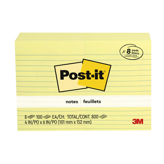 Post-it® Notes 660-8PK, Lined, 4 in x 6 in (101 mm x 152 mm), 100% PEFC, SGSCH-PEFC-COC-110078