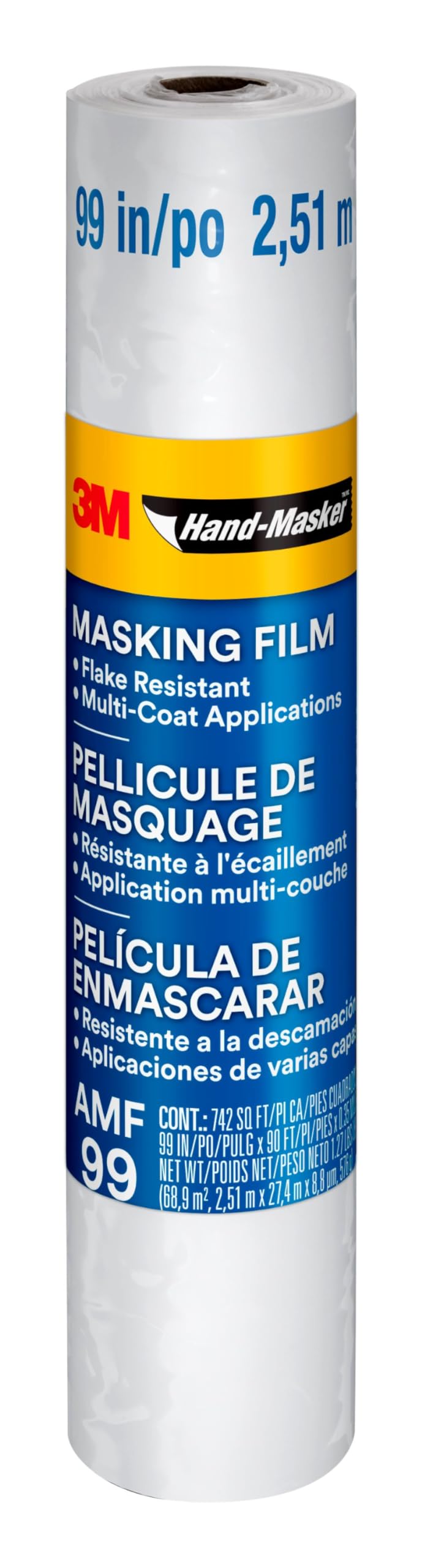 3M™ Hand-Masker™ Advanced Masking Film, AMF99-8C, 99 in x 90 ft x .35 mil (2.51 m x 27.4 m x .00889 mm)