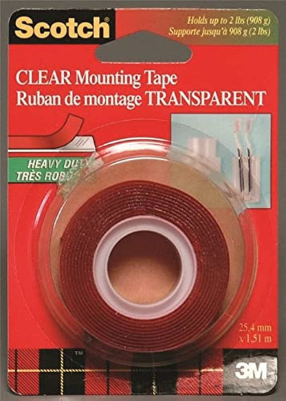 Scotch-Mount™ Clear Double-Sided Mounting Tape 410H, 1 in x 60 in (2.54 cm x 1.52 m)