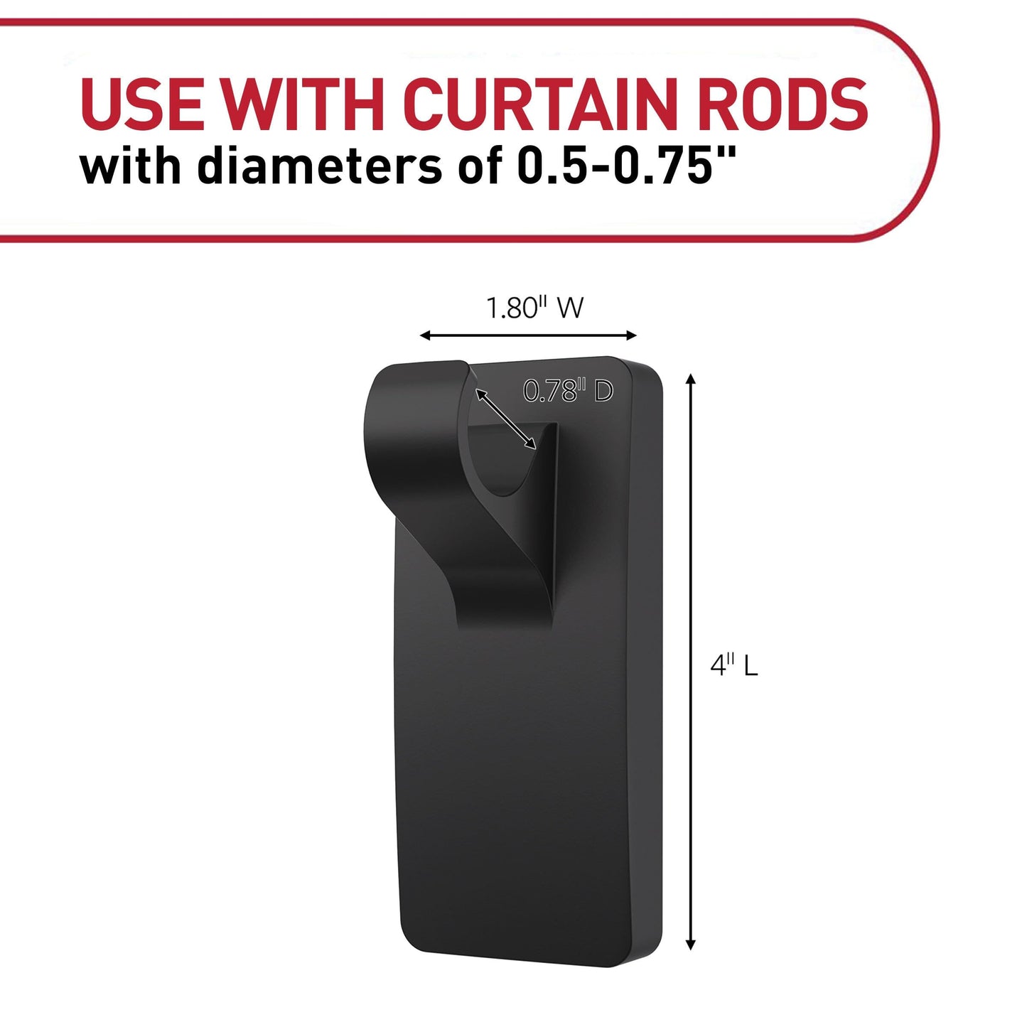 Command™ Matte Black Curtain Rod Hooks 17654MB-2ESF, 2 hooks, 4 strips