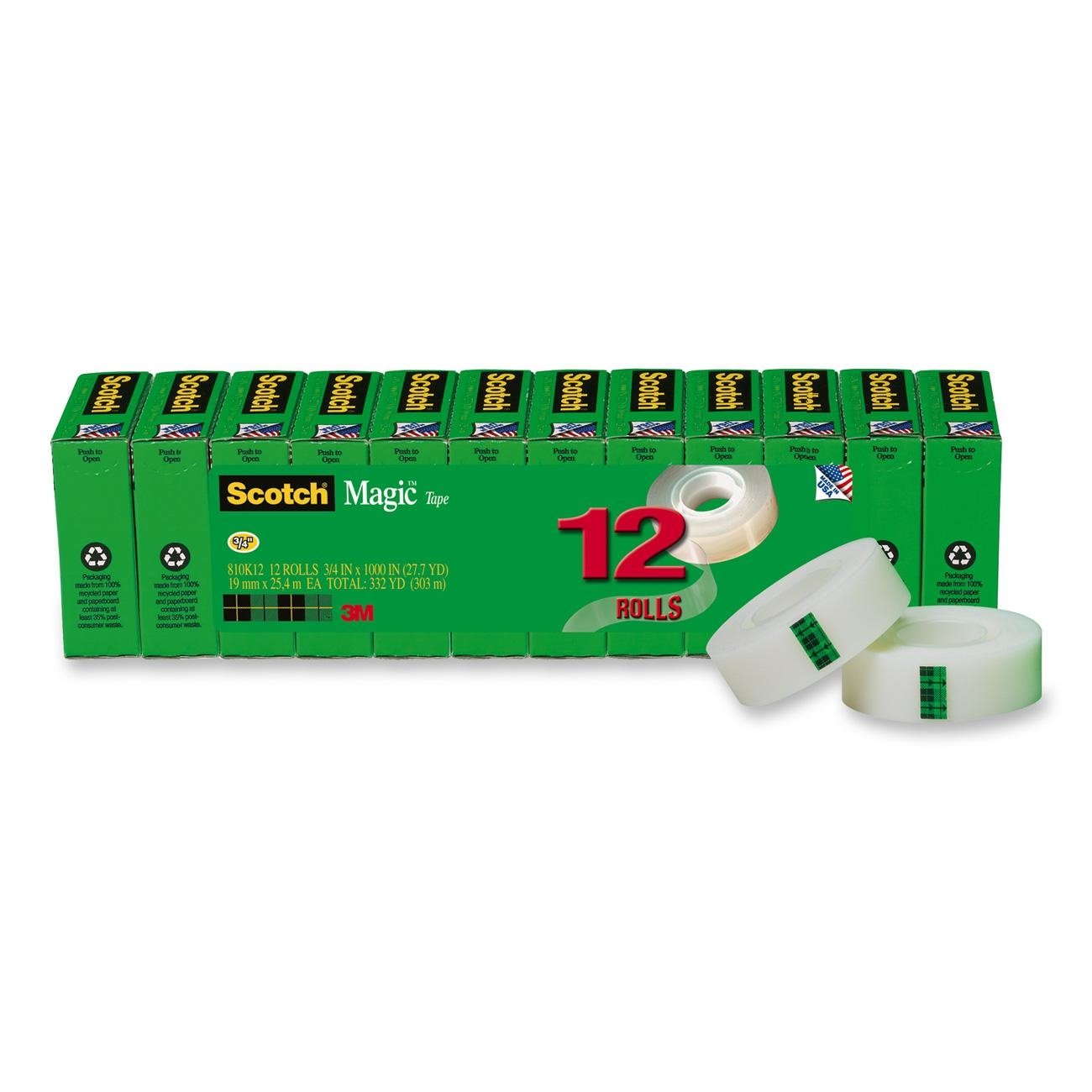 Scotch® Magic™ Invisible Tape 810K12, 3/4 in x 1000 in, 12 pack