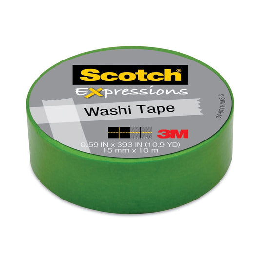 Scotch® Expressions Washi Tape C314-GRN, .59 in x 393 in (15 mm x 10 m) Green