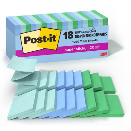 Post-it® Super Sticky Pop-up Notes R330-18SST-CP, Oasis, 100% PEFC, SGSCH-PEFC-COC-110078
