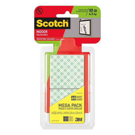 Scotch-Mount™ Indoor Double-Sided Mounting Squares Mega Pack 111H-SQLGMP-DC, 2 In X 2 In (5,08 Cm X 5,08 M) Ea, 60 Squares