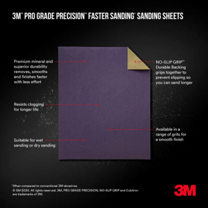 3M™ Pro Grade Precision™ Faster Sanding Sanding Sheets 180 grit Fine, 27180TRI-20, 9 in x 11 in, 20/pk