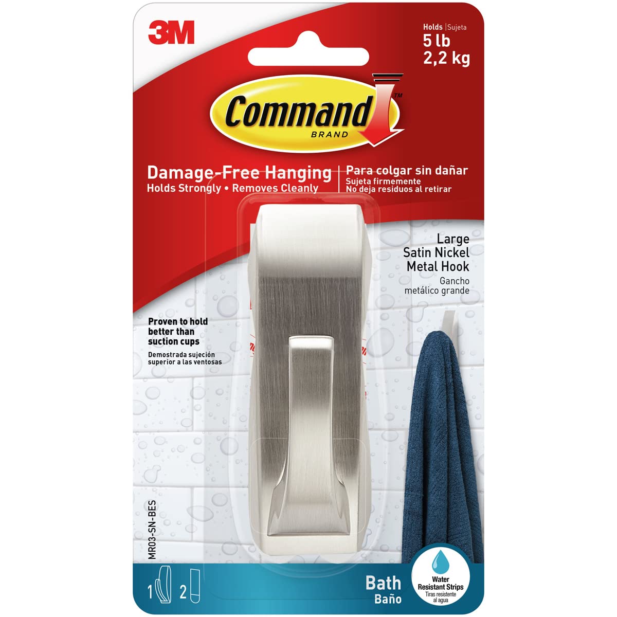 Command™ Modern Reflections Large Hook with Water-Resistant Strips MR03-SN-BES