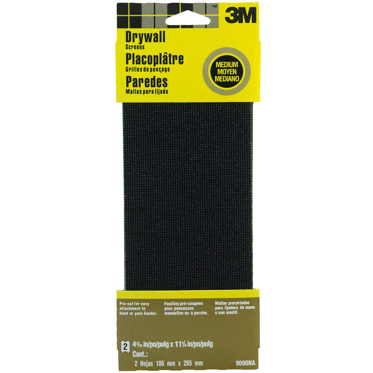 3M™ Drywall Sanding Screens 9090NA-DC, 4 3/16 in x 11 1/4 in, Medium Grit, 2 Screens/Pack, 20 Packs/Case