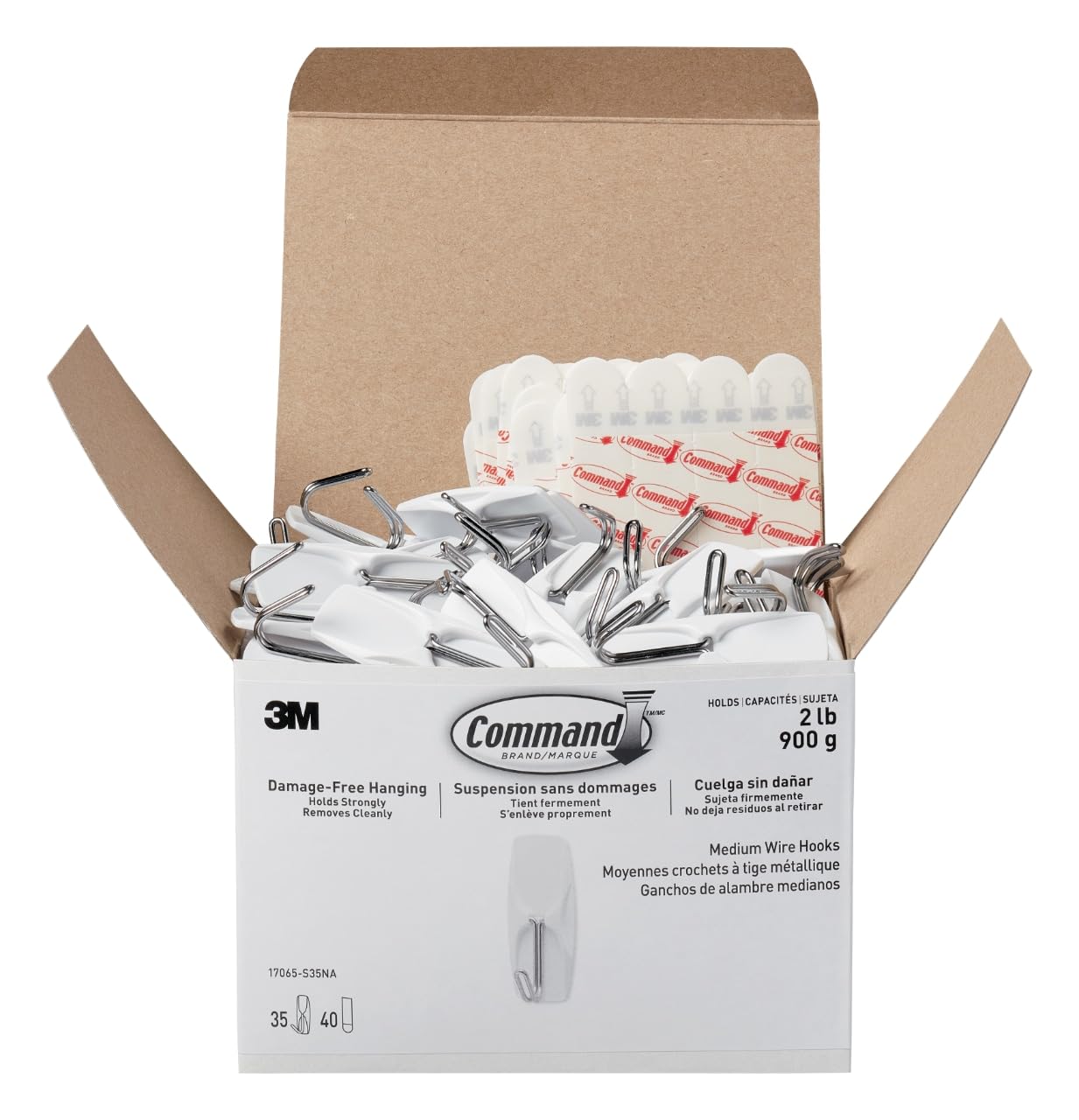 Command™ Medium Wire Hook, 17065-S35NA, 35 Hooks, 40 Medium Strips