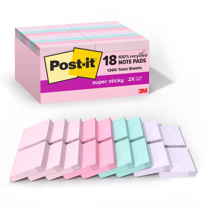 Post-it® Super Sticky Mini Notes 622-18SSNRP-CP, Wanderlust Pastels, 1 7/8 in x 1 7/8 in, 100% PEFC, SGSCH-PEFC-COC-110078
